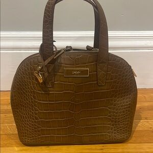 DKNY brown faux leather bag.